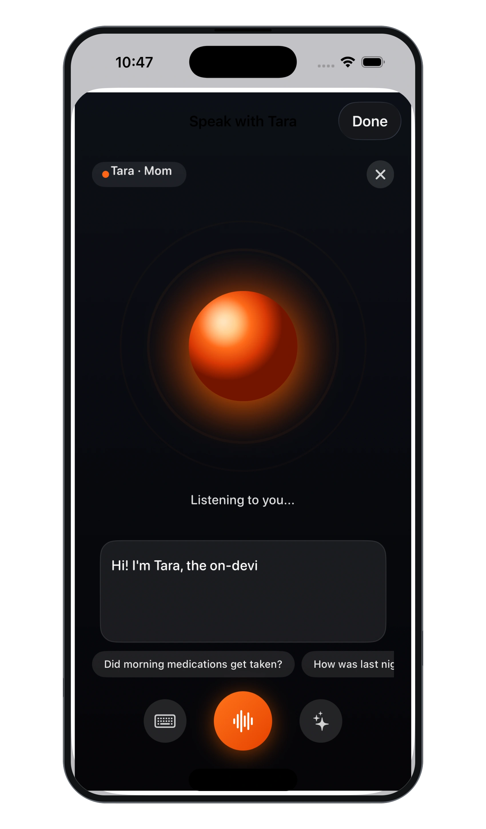 Tara conversational transcript and care insight updates for family members