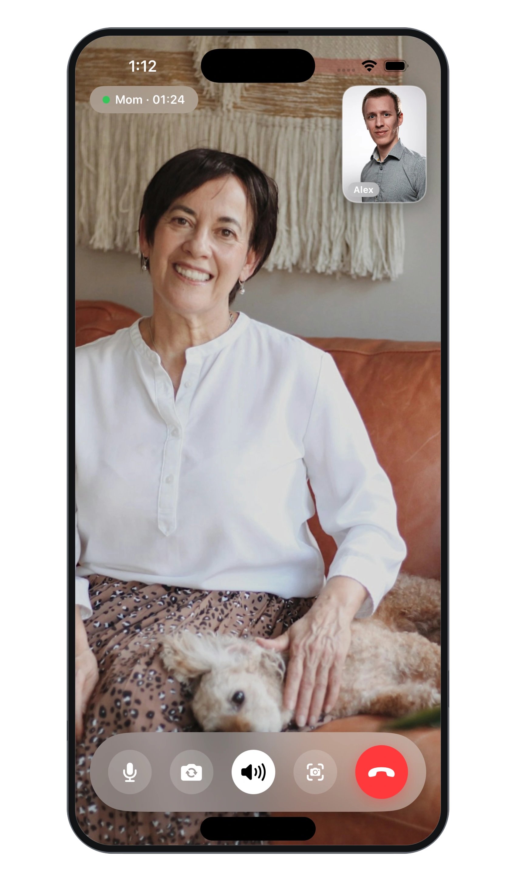 High-definition direct video call with elderly parent on Tara companion screen